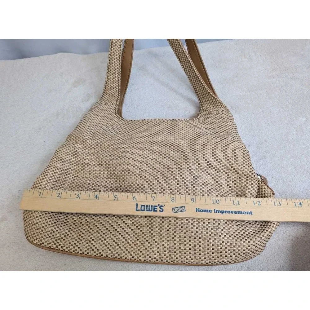 Croft & Barrow Woven Shoulder Bag‎ Tan Brown Leather Trim Everyday Hobo Purse